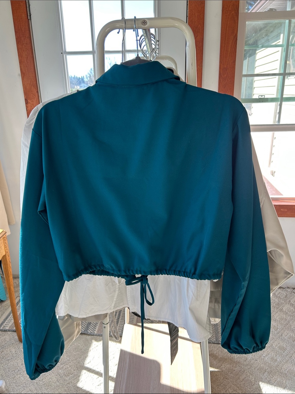 FAVLUX Teal Button-Front Drawstring Crop Shirt - Picture 4 of 7